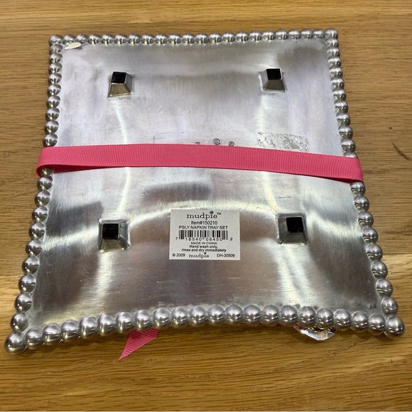 Mud Pie Gift Metal Beaded Napkin Tray Set with Paisley Napkins and Spreader - Picture 7 of 7